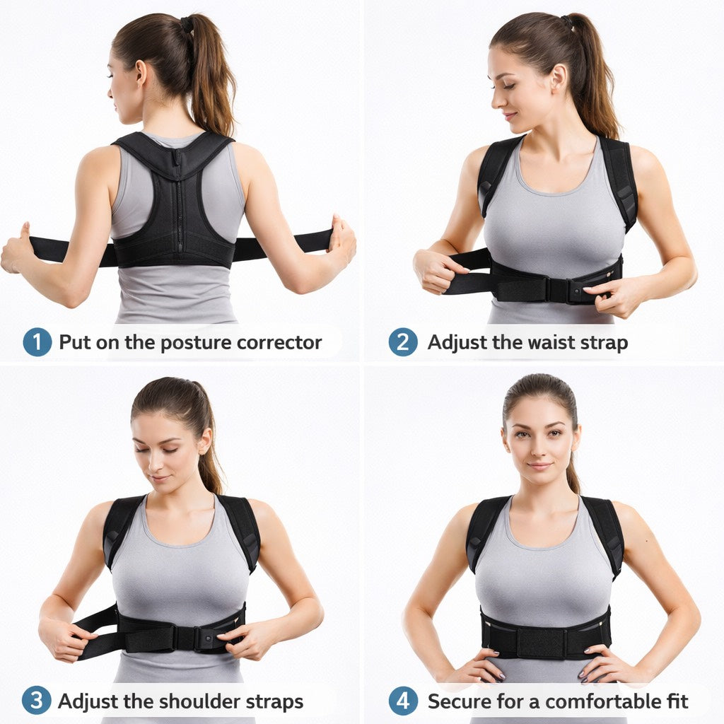 Achieve Posture with Adjustable, Breathable Polyester Posture Corrector - Universal Fit for Pain Rel